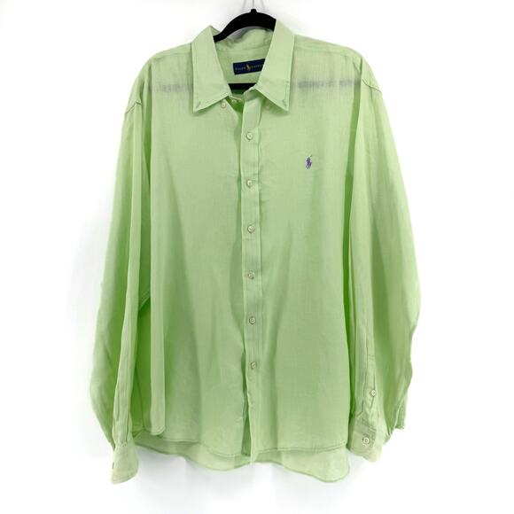 Ralph Lauren Lightweight Linen Button Down Shirt Mens Sz XXL Lime Green Preppy